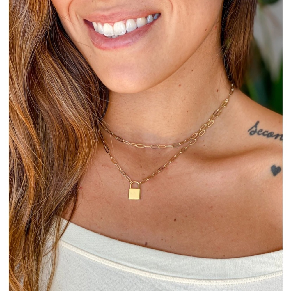 Chain Layered Necklace with Lock Pendant - NWT
